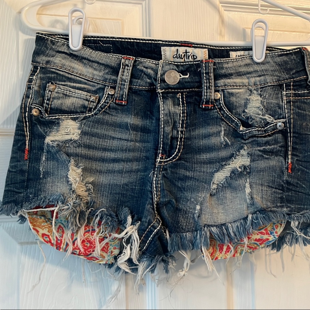 Daytrip Blue Distressed Jean Shorts